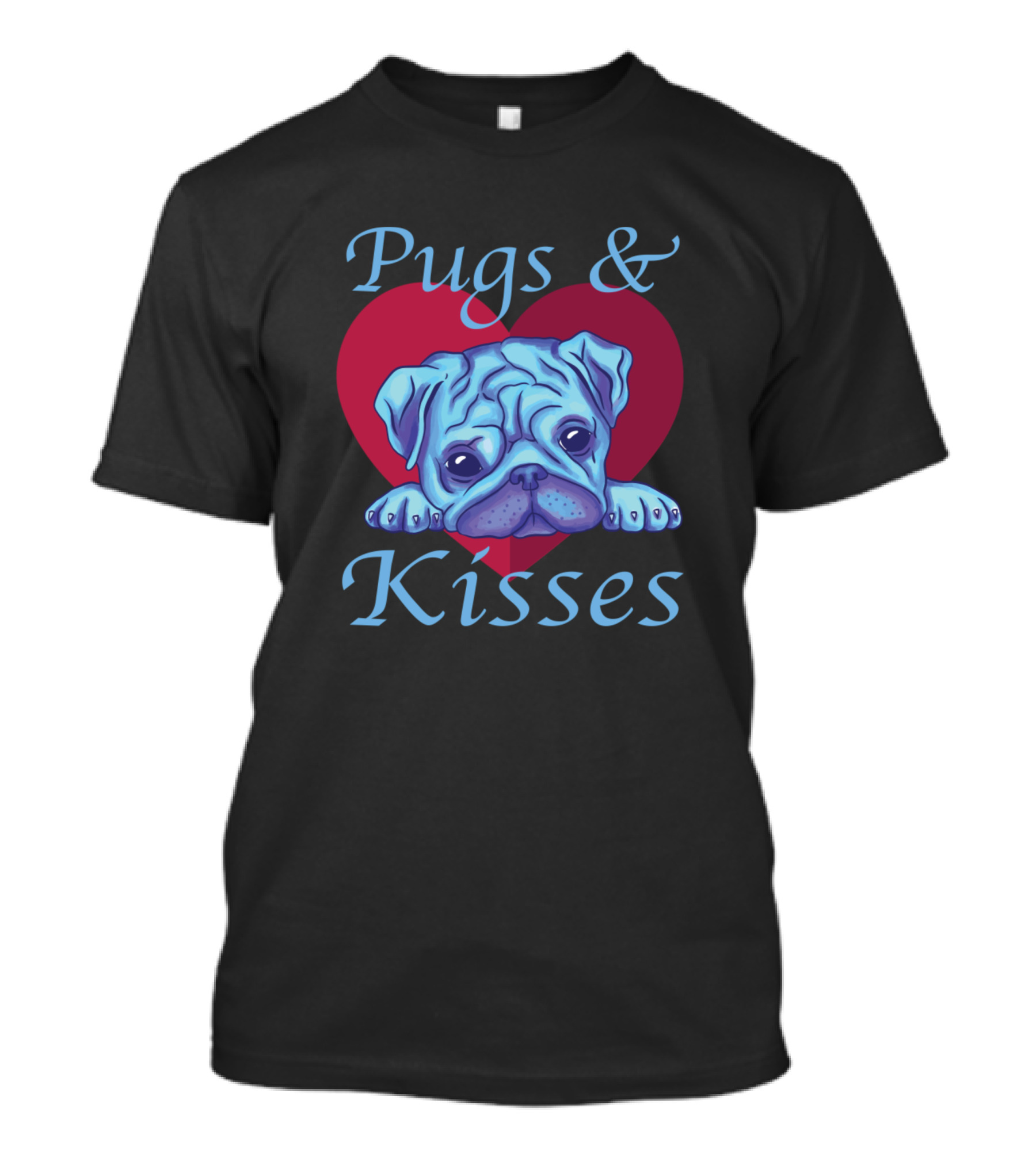 Pugs And Kisses Heart Red Blue Pug T-Shirt