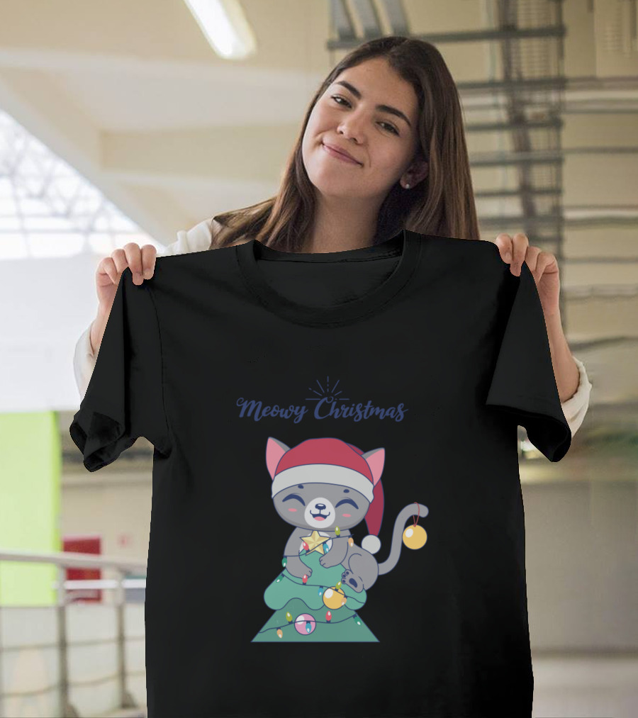 Meowy Christmas Festive Kitty on a Christmas Tree T-Shirt