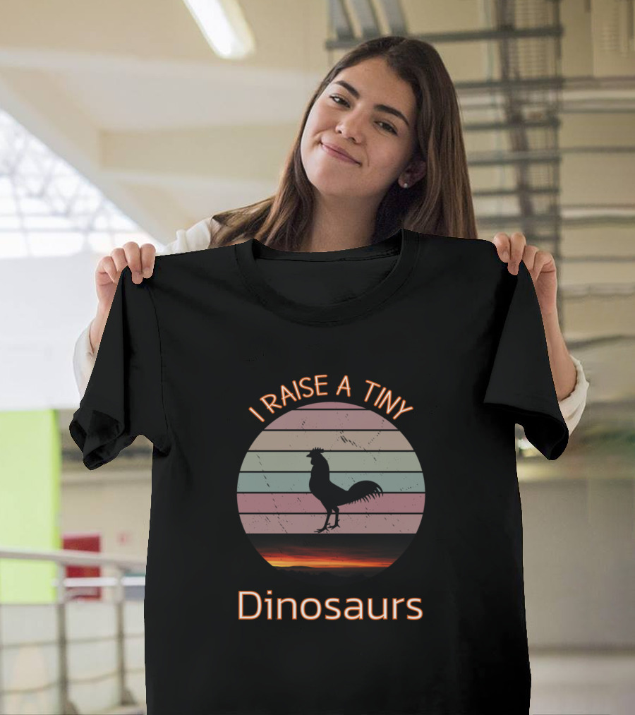 I Raise A Tiny Dinosaurs Retro Silhouette Rooster Circle T-Shirt
