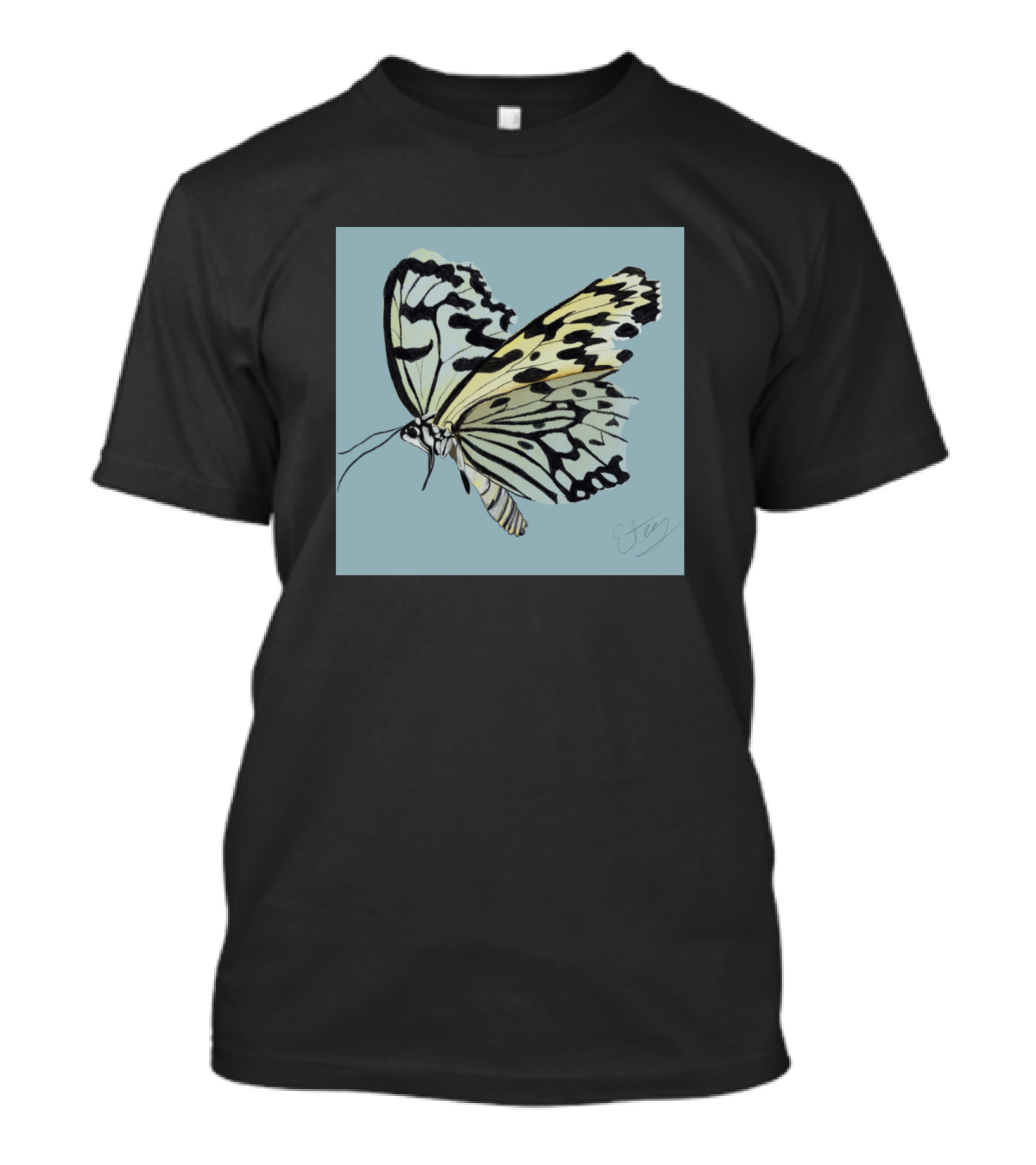 Painted Butterfly Sketch On Blue By Etz T-Shirt