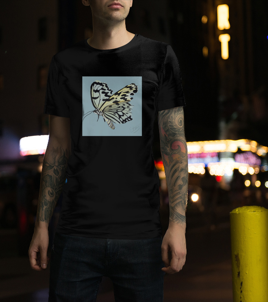 Painted Butterfly Sketch On Blue By Etz T-Shirt