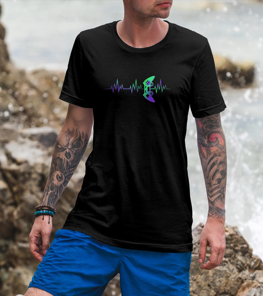 Heartbeat Gaming Controller Design For Video Game Enthusiasts T-Shirt