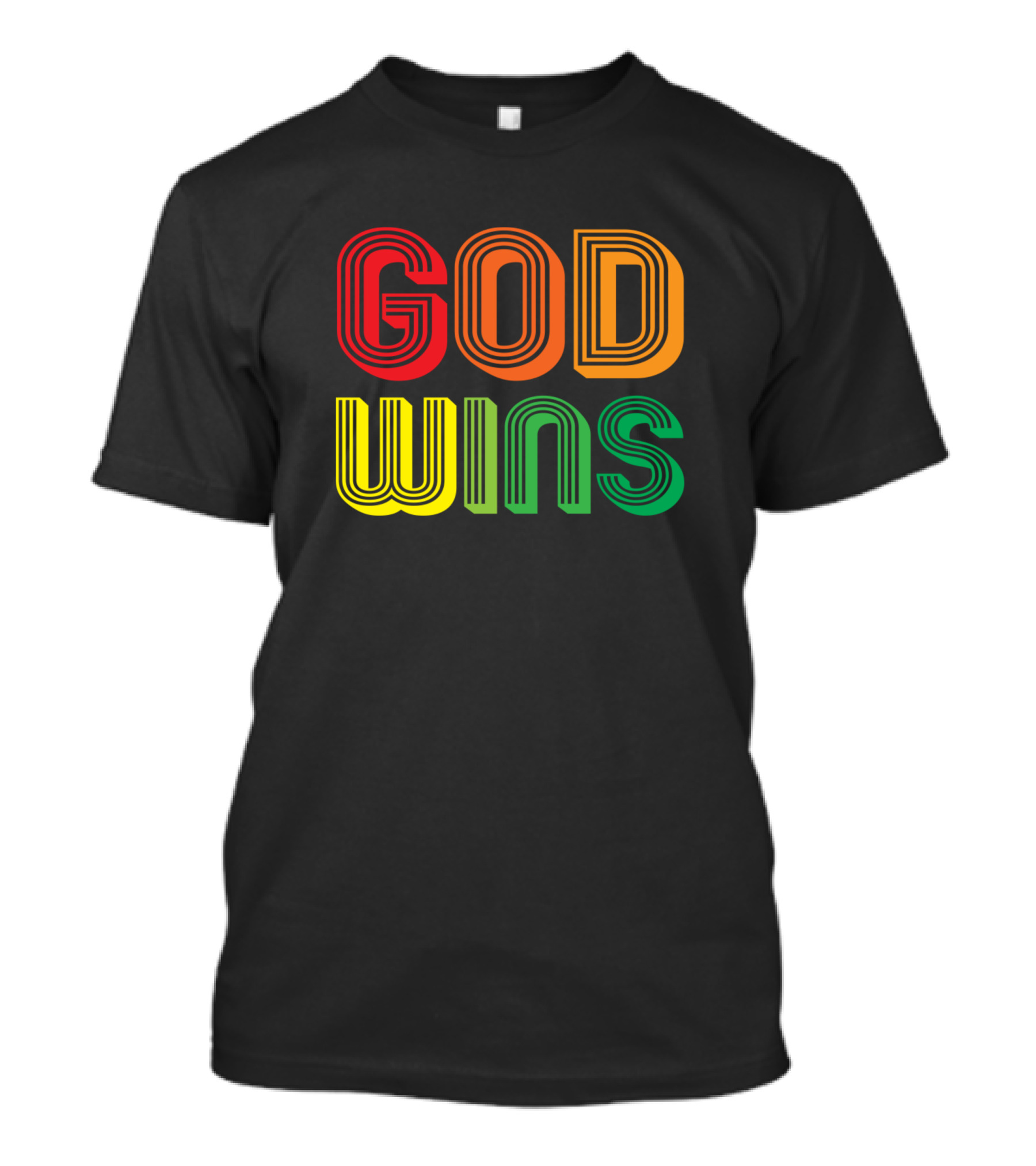 God Wins Colorful Retro Christian Statement Red Yellow Green T-Shirt