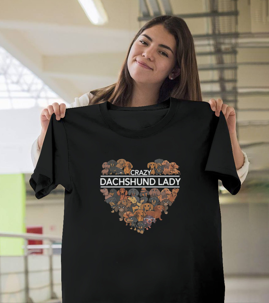 Crazy Dachshund Lady Heartful Pups T-Shirt