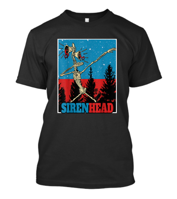 Large Creepy Funny Dabbing Siren Head Forest Silhouette Blue T-Shirt