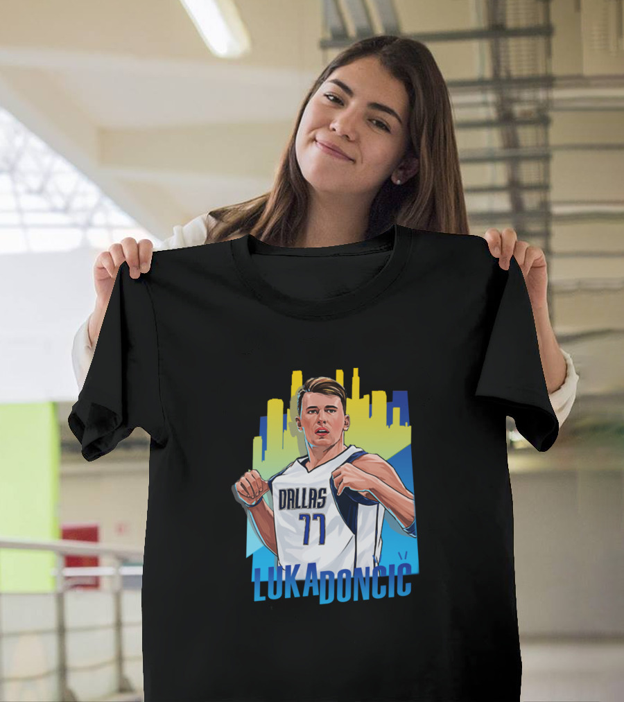 Luka Doncic Dallas 77 City Skyline Hero T-Shirt