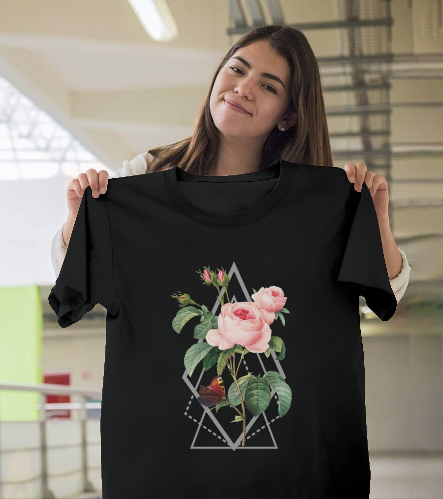Rose Watercolor Boho Style Geometric Triangle T-Shirt