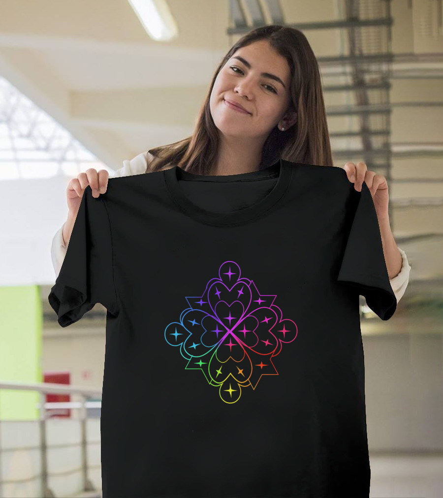 Single Heart Rainbow Mandala Symmetrical T-Shirt