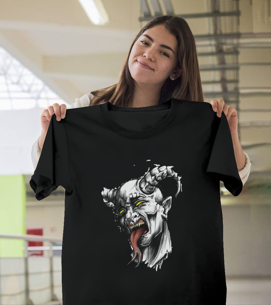 The Devil Demon Head with Horns and Tongue T-Shirt