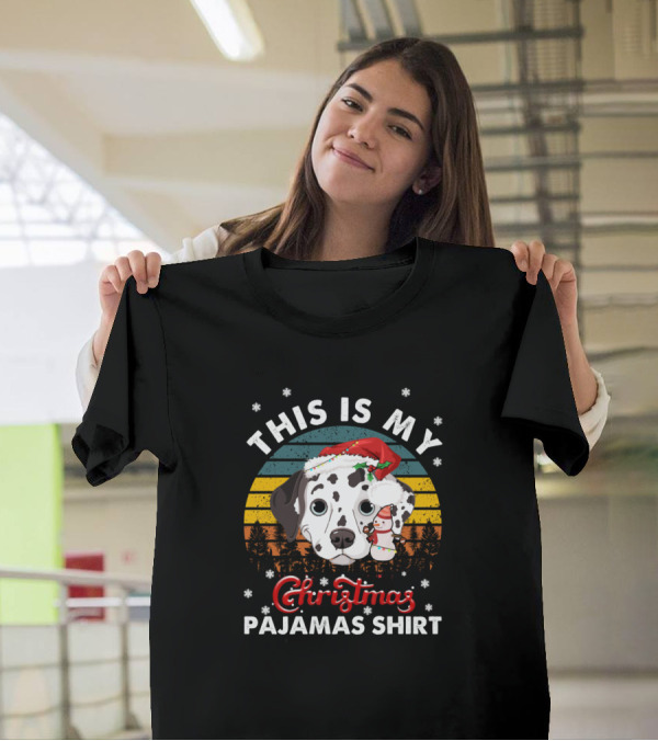 This Is My Christmas Pajamas Shirt Vintage Dalmatian Santa Hat Snowflakes T-Shirt