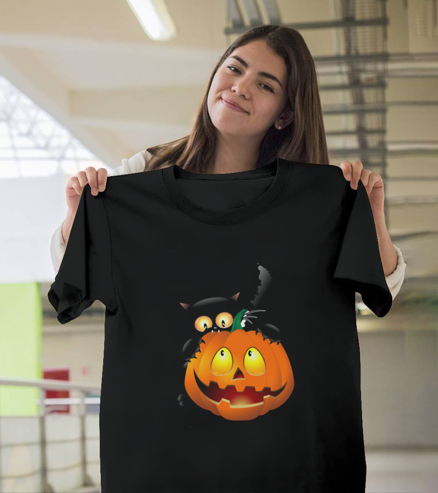 Cats Halloween Spooky Pumpkins Funny Kitty Cat T-Shirt