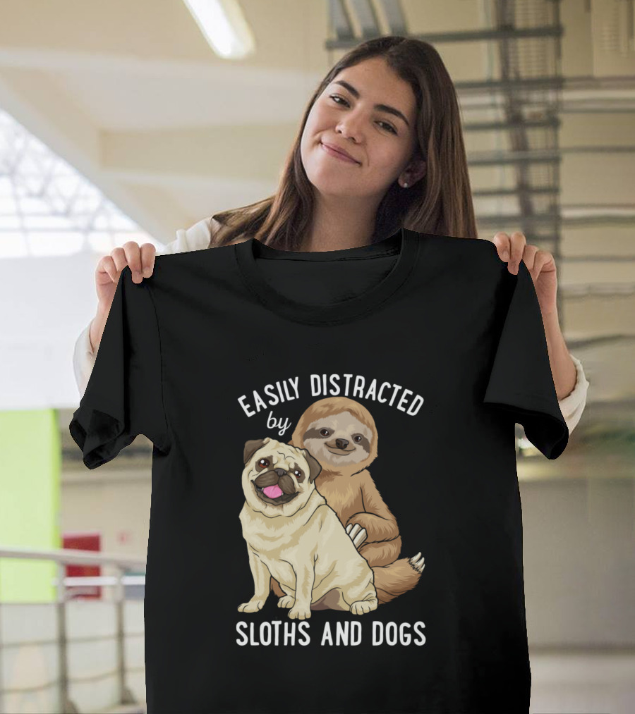 Easily Distracted by Sloths and Dogs Cute Sloth Pug Duo T-Shirt