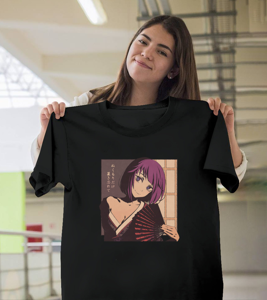 Tsukimono Japanese Anime Character with Fan and Text T-Shirt