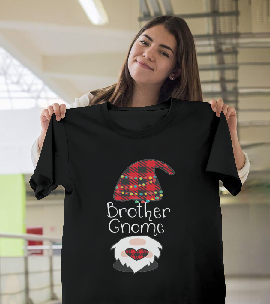 Brother Gnome Christmas Red Plaid Buffalo with Heart Beard T-Shirt