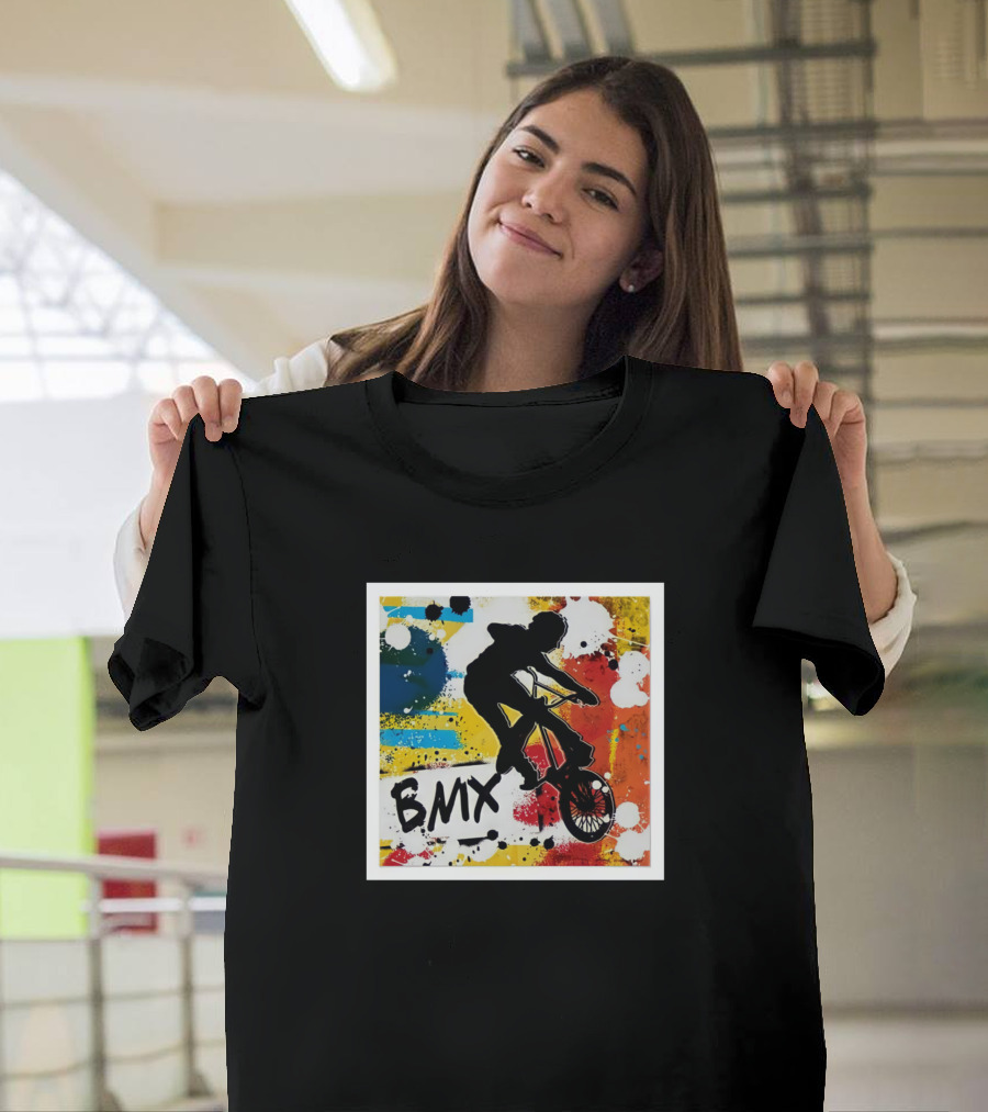 BMX Extreme Sports Colorful Silhouette Stunt Biker T-Shirt
