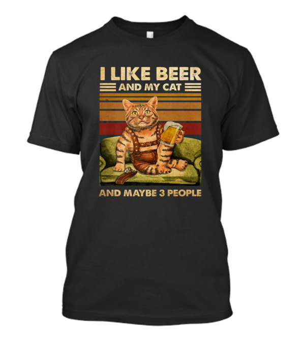 I Like Beer And My Cat And Maybe 3 People Retro Vintage Style Cat Holding Beer Mug T-Shirt