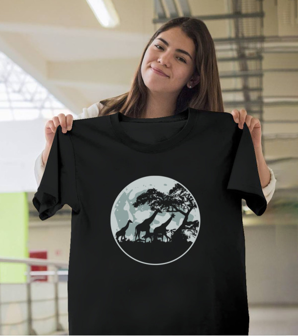 Africa Safari Amarula Steppe Giraffes Moonlit Tree Scene T-Shirt