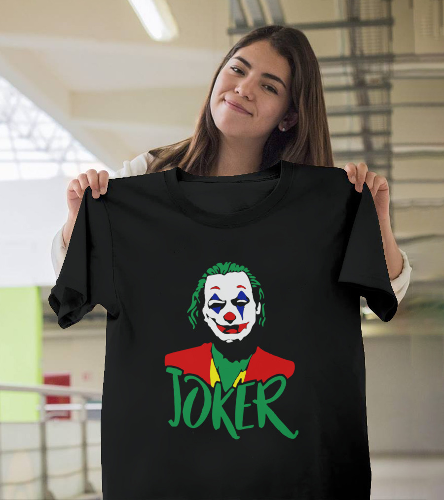 Joker Clown Face in Colorful Red Suit Iconic Character Image T-Shirt