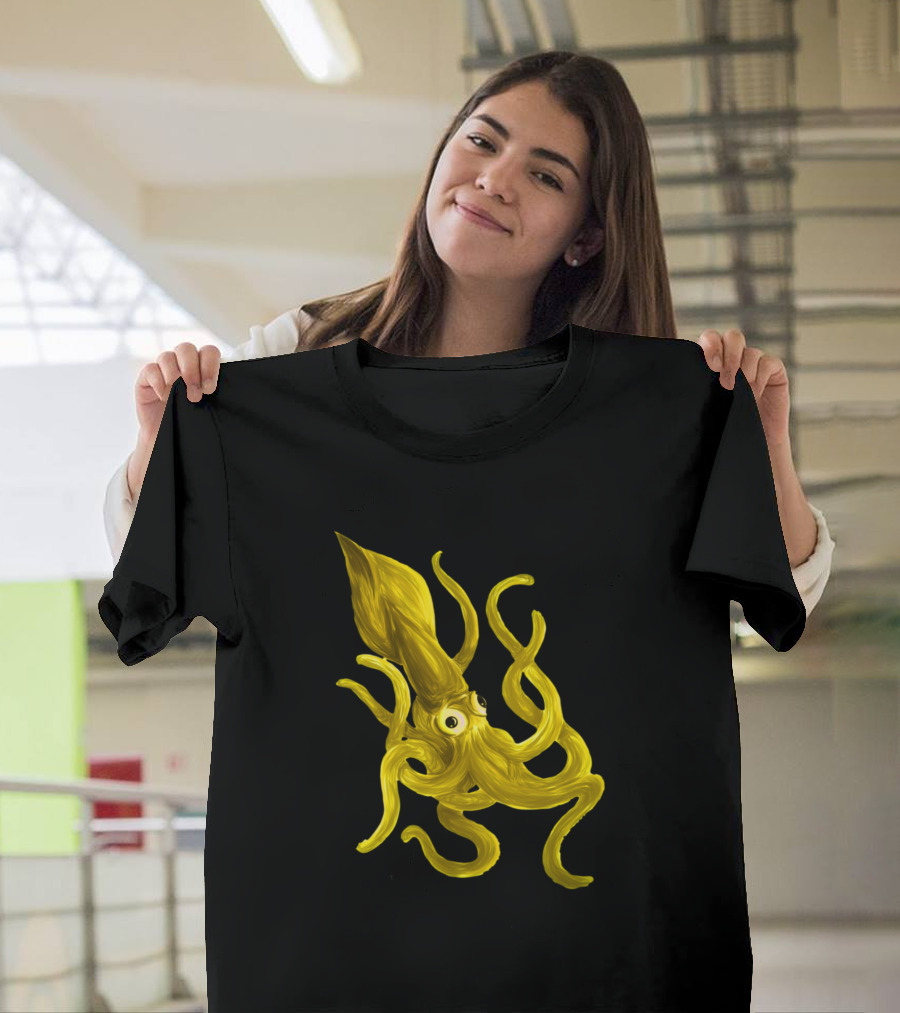 Yellow Squid Playful Tentacle Creature T-Shirt