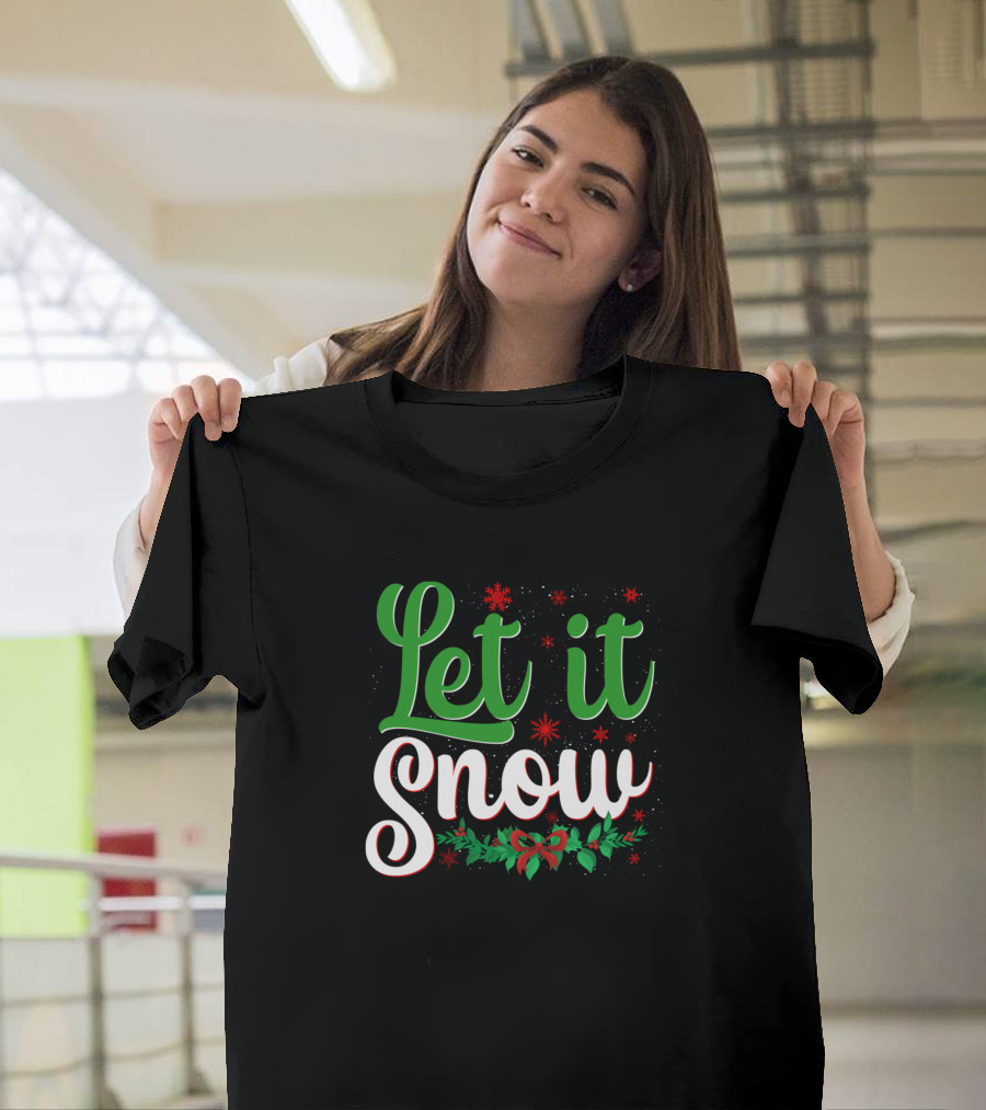Let It Snow Christmas Snowflake Mistletoe Bow T-Shirt