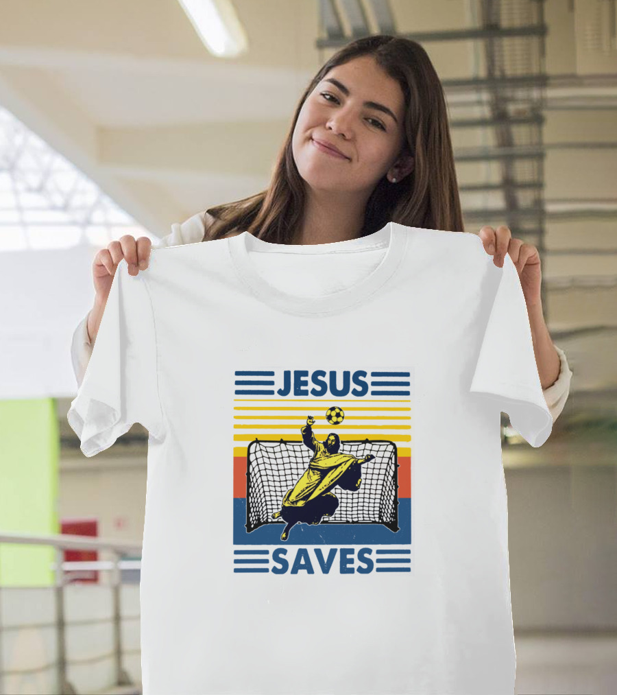 Jesus Saves Retro Goalkeeper Soccer T-Shirt