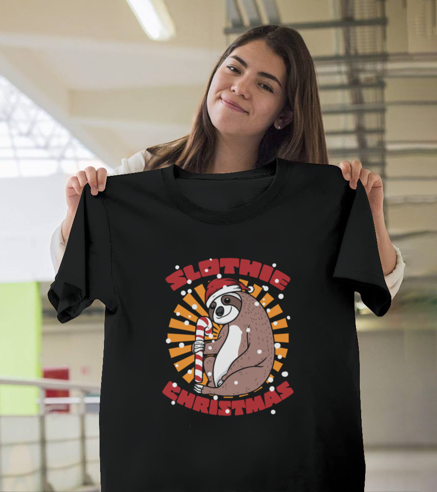 Slothie Christmas Candy Cane Santa Hat T-Shirt
