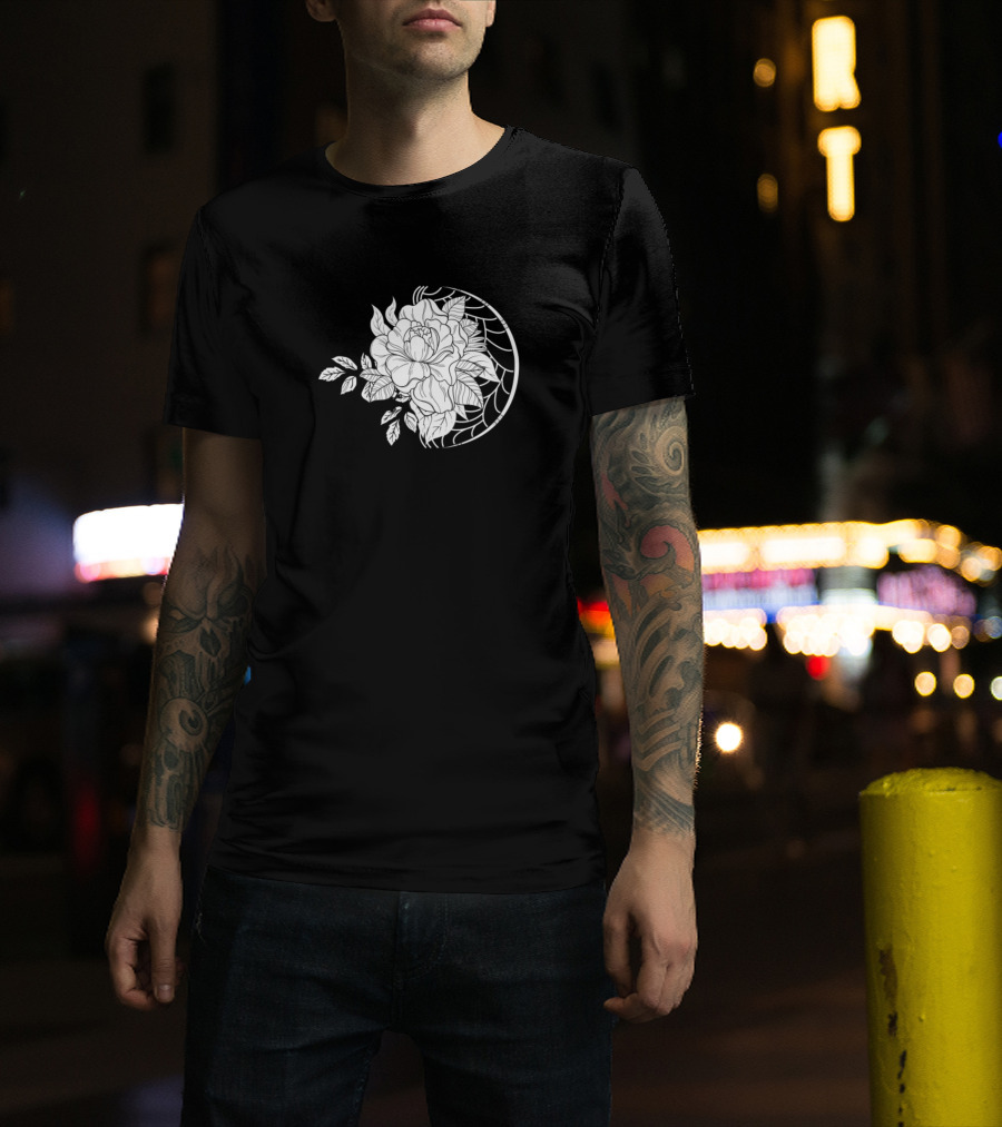 Wonderful Moon With Flower Lineart And Intricate Dreamcatcher Elements T-Shirt