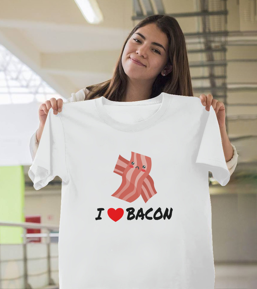 I Love Bacon Cute Bacon Cartoon Character T-Shirt