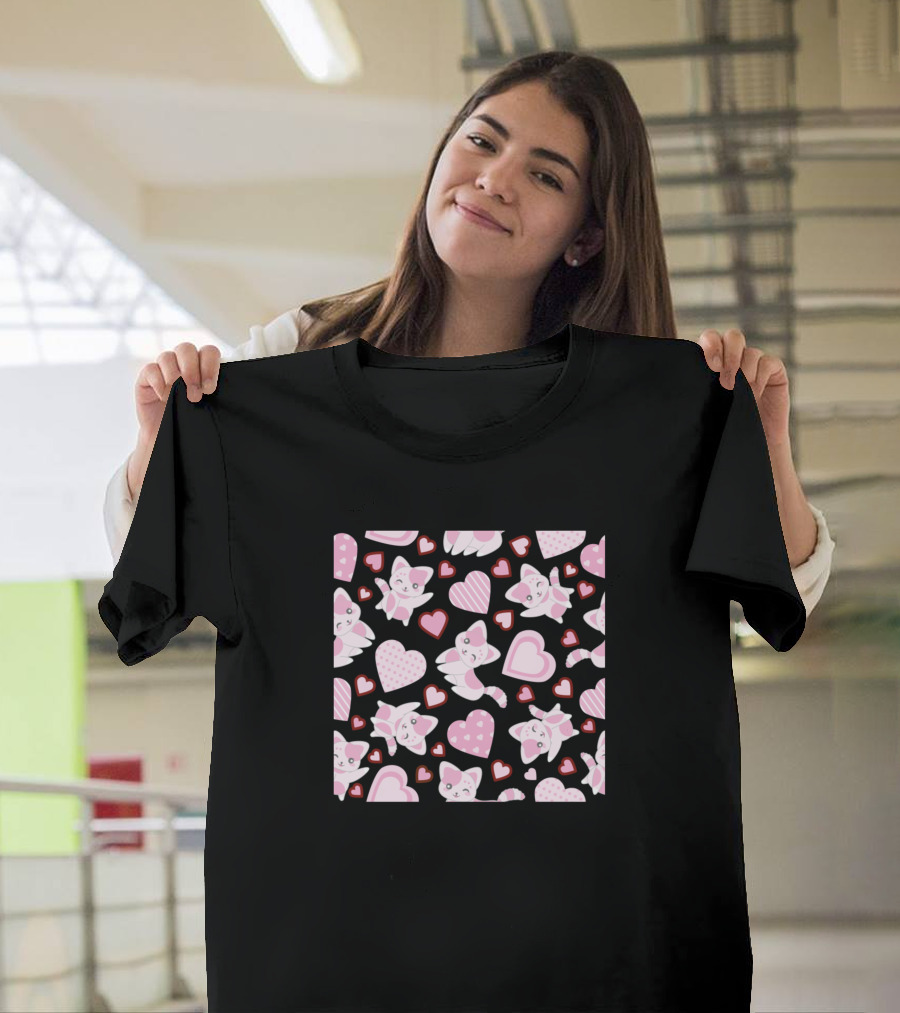 Hearts and Cute Pink Cats Childern T-Shirt