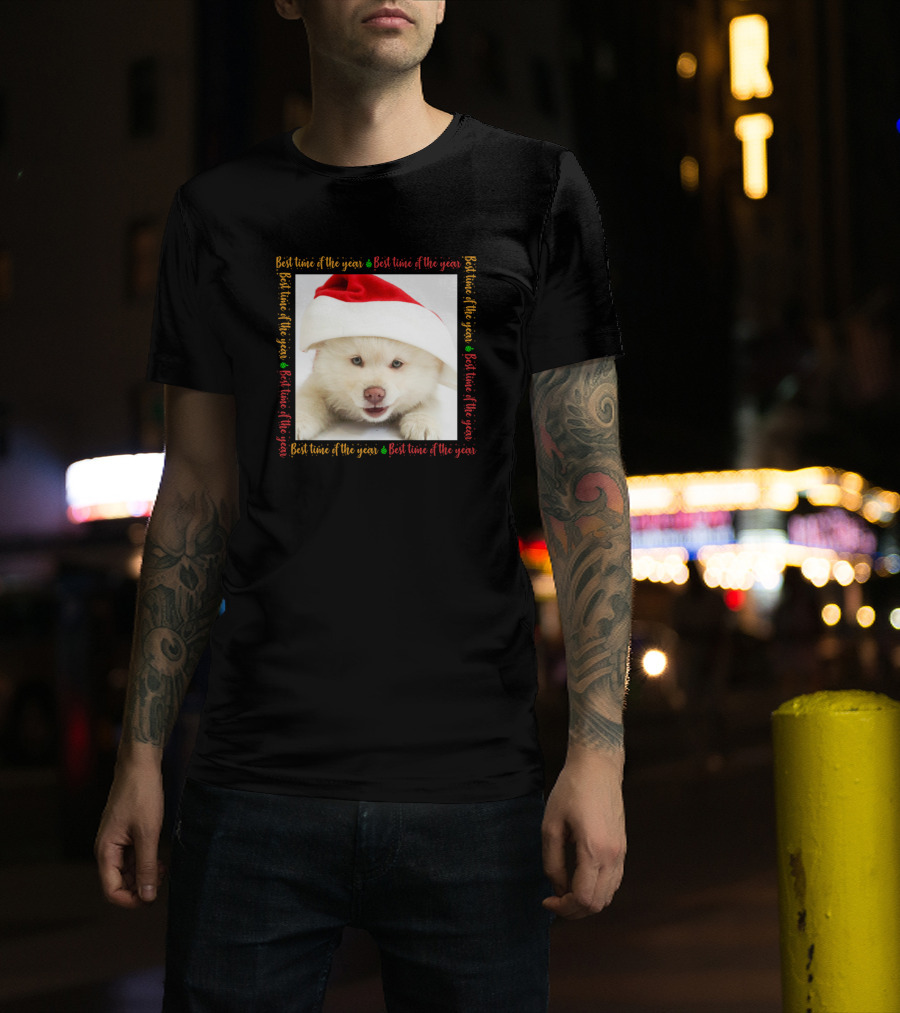 Best Time Of The Year Christmas Puppy Santa Hat T-Shirt
