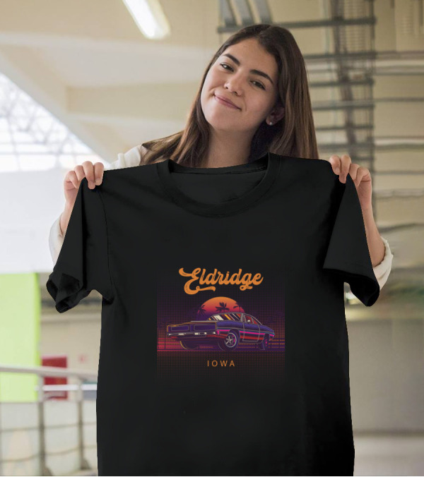 Eldridge Iowa Muscle Cars Vintage Sunset Scene T-Shirt