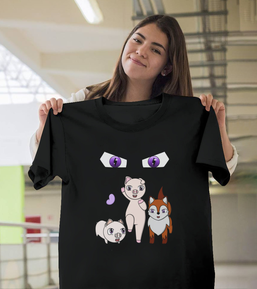 Piggly Purple Eyes Pig and Fox Friends T-Shirt
