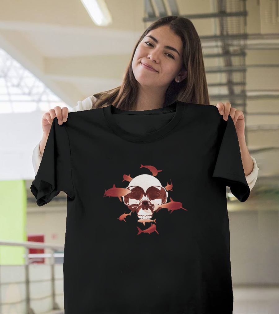 Skull Surrounded by Sharks Scuba Diving T-Shirt