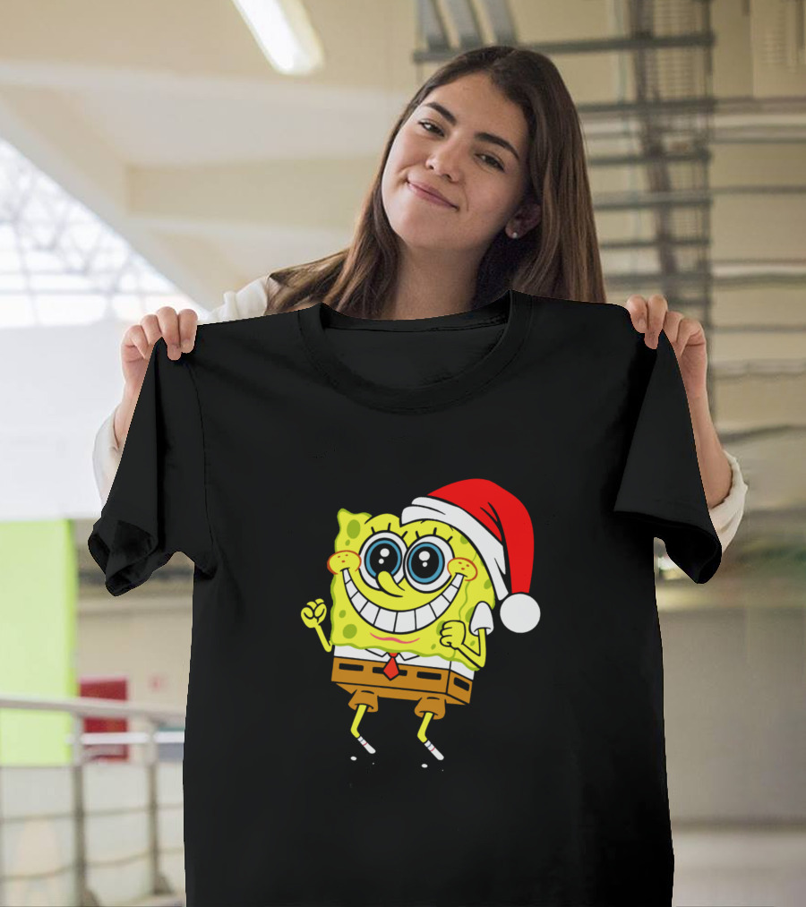 Spongebob Squarepants Wearing Santa Hat Christmas T-Shirt