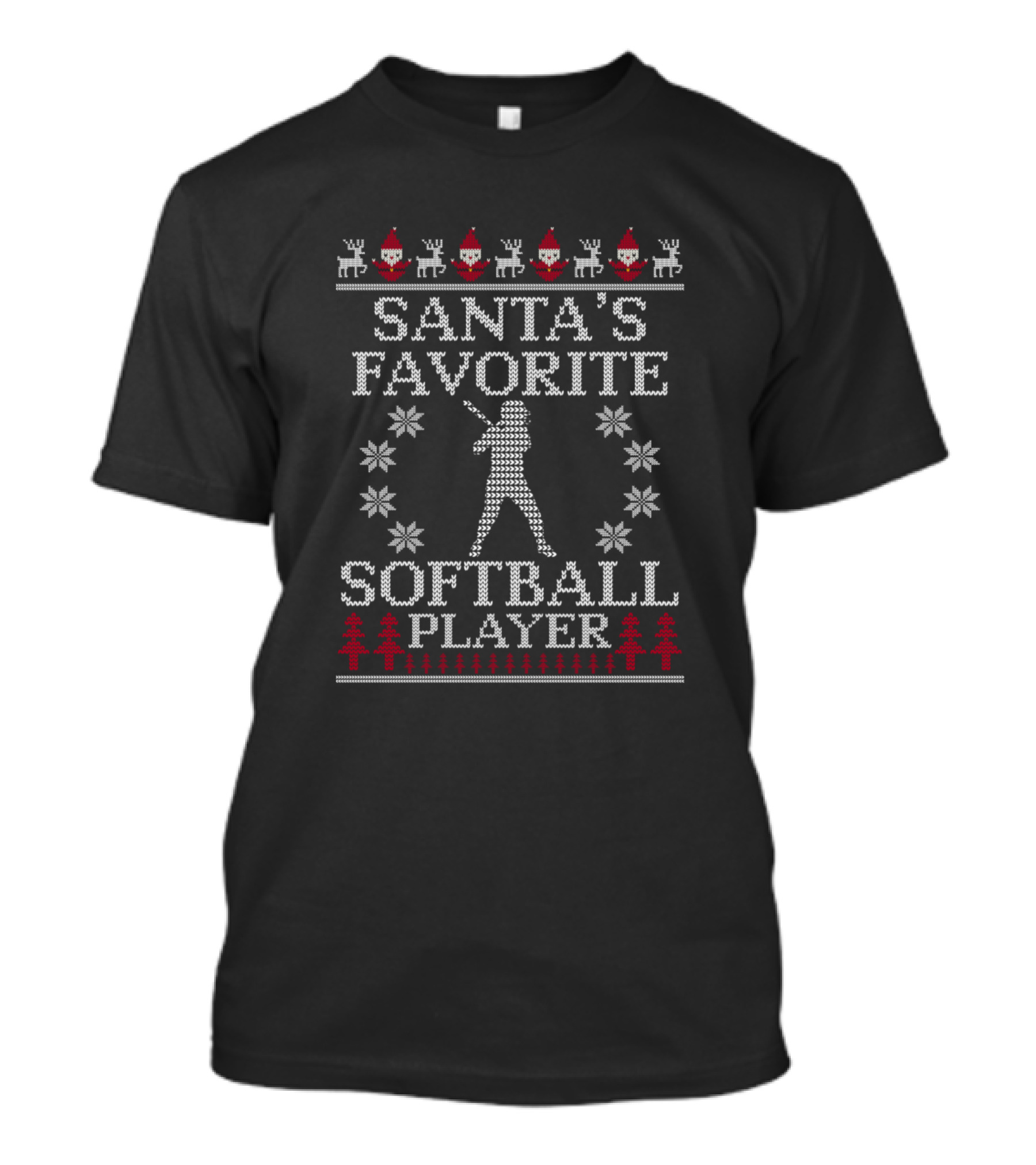 Santa's Favorite Softball Player Xmas Reindeer And Santa Hats T-Shirt