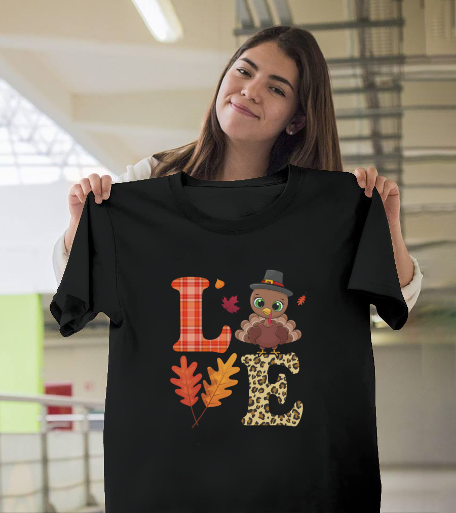 Love Kindergarten Thanksgiving Turkey Plaid Leopard Leaves T-Shirt