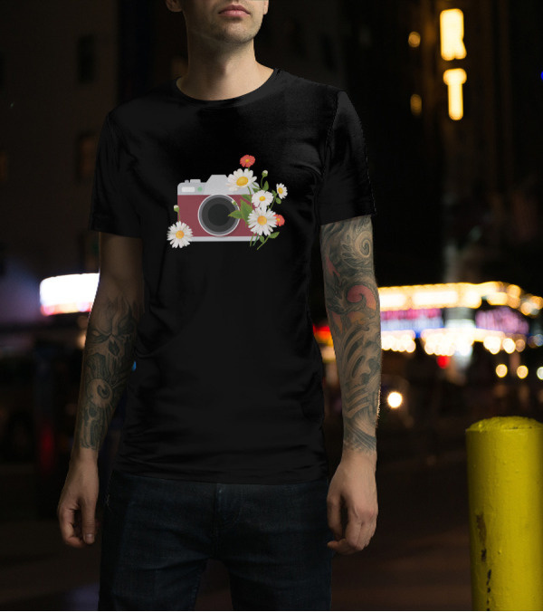 Camera With Floral Daisies And Blossoms T-Shirt