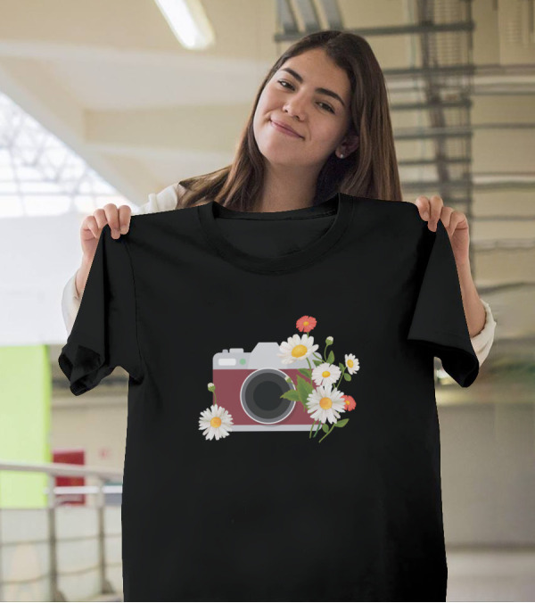 Camera With Floral Daisies And Blossoms T-Shirt