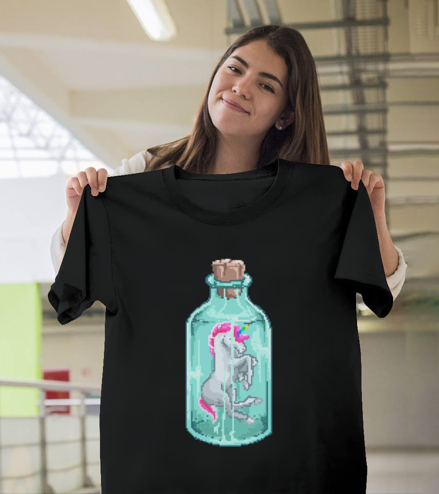 Mini Cute Unicorn Kawaii Inside Bottle Retro 80s T-Shirt