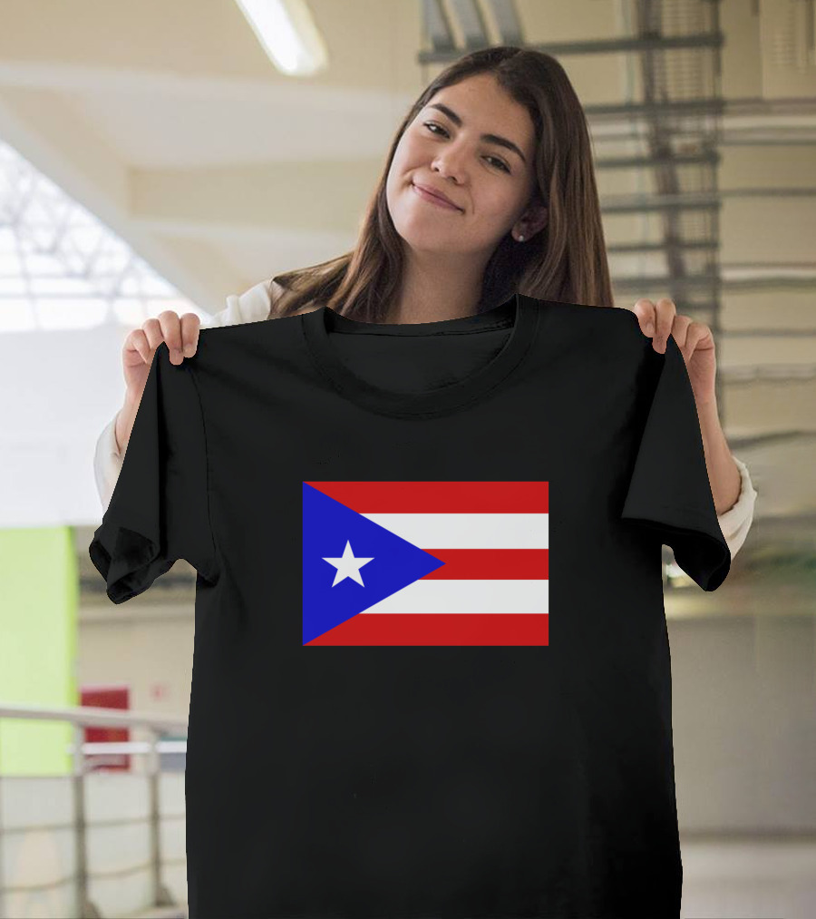 Puerto Rico Flag Red White Stripes Blue Triangle White Star T-Shirt
