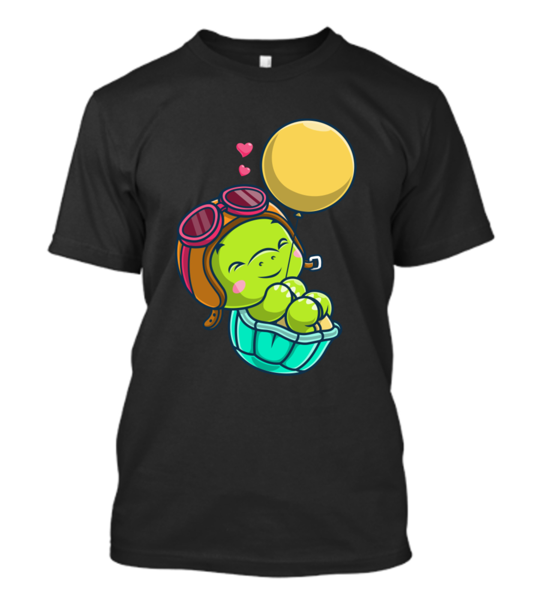 Turtle Pilot Balloon Adventure Hearts T-Shirt