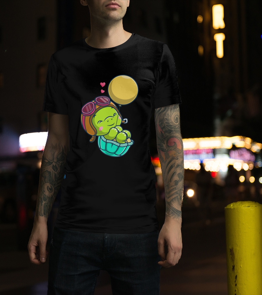 Turtle Pilot Balloon Adventure Hearts T-Shirt