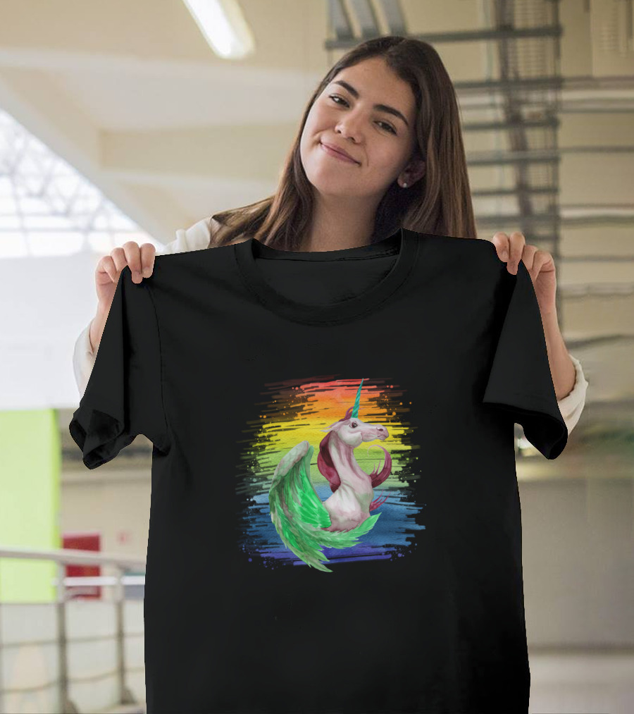Unicorn Watercolor Rainbow Winged Fantasy T-Shirt