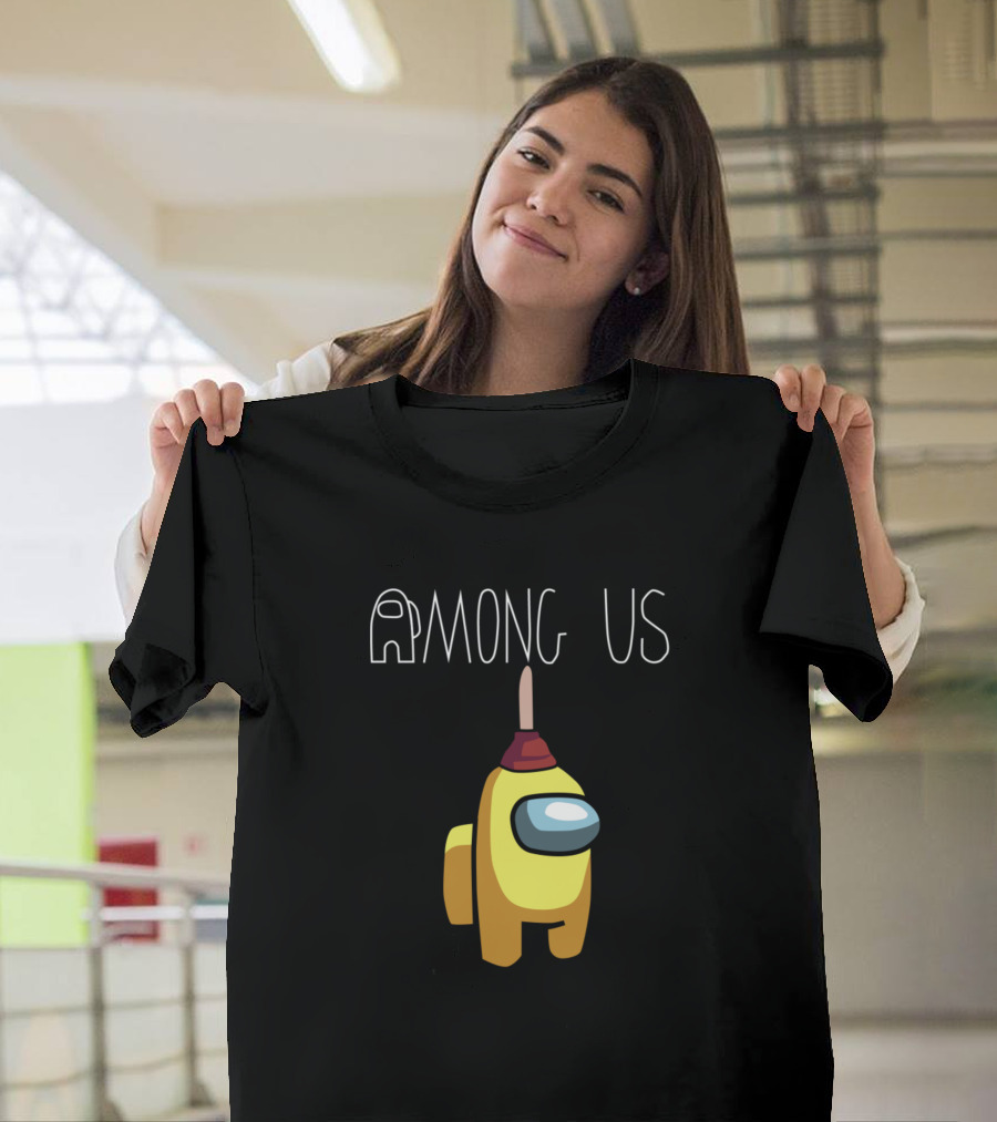 AMONG US Yellow Character with Plunger Hat T-Shirt