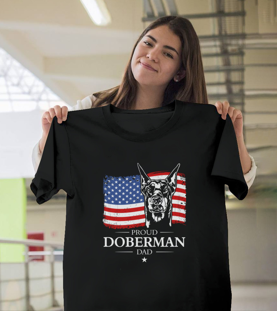 Proud Doberman Dad American Flag T-Shirt