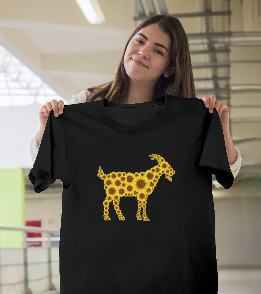 Sunflower Goat Silhouette Floral T-Shirt