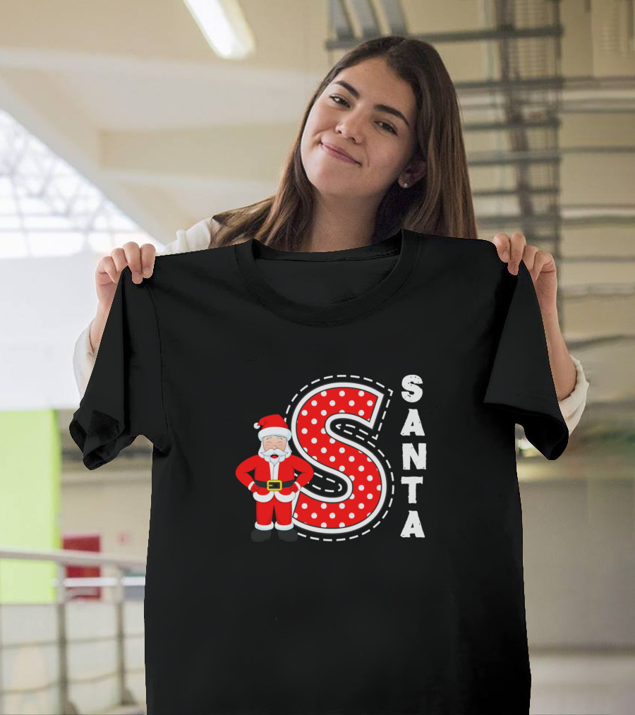 Santa Christmas Polka Dot Large S T-Shirt