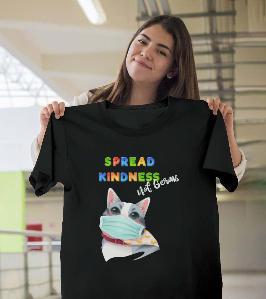 Spread Kindness Not Germs Cute Cat With Face Mask T-Shirt