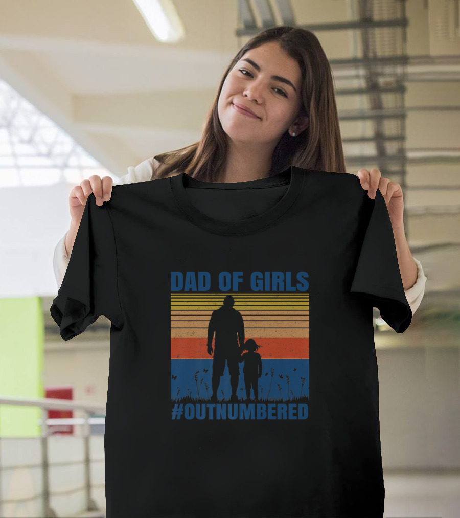Dad Of Girls #Outnumbered Vintage Stripes T-Shirt