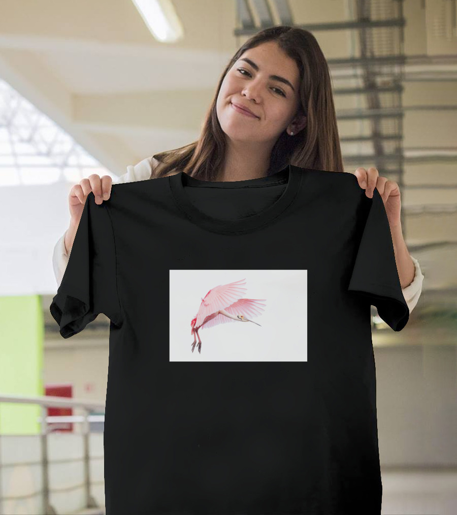 Pink Roseate Spoonbill Flying in White Background T-Shirt